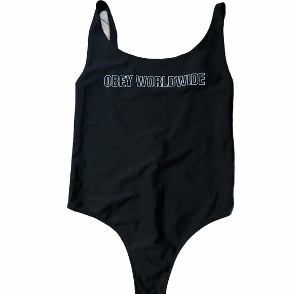 Obey Women's Black Worldwide Outline 1 Piece Swim - Picture 2 of 4
